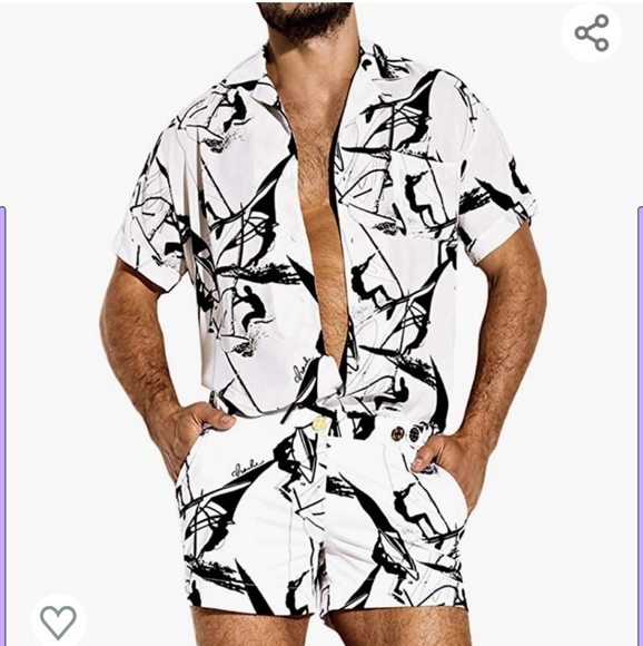 Runcati Other - Runcati Mens Romper Jumpsuit Printed Button Up